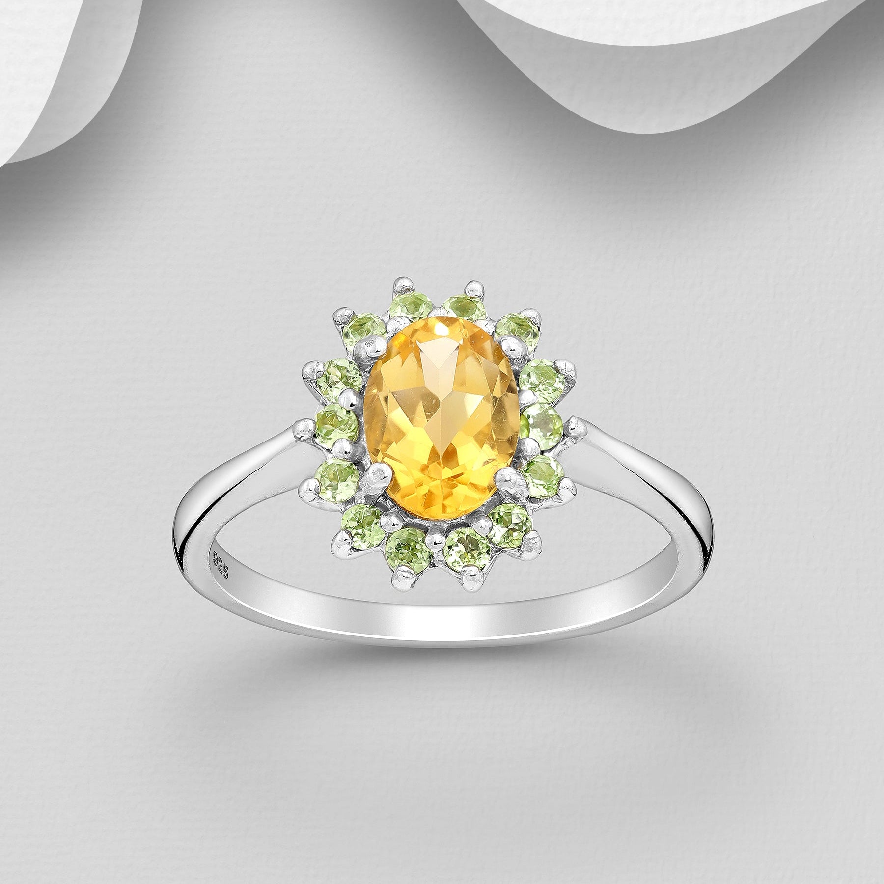 Sterling Silver Citrine and Peridot Ring