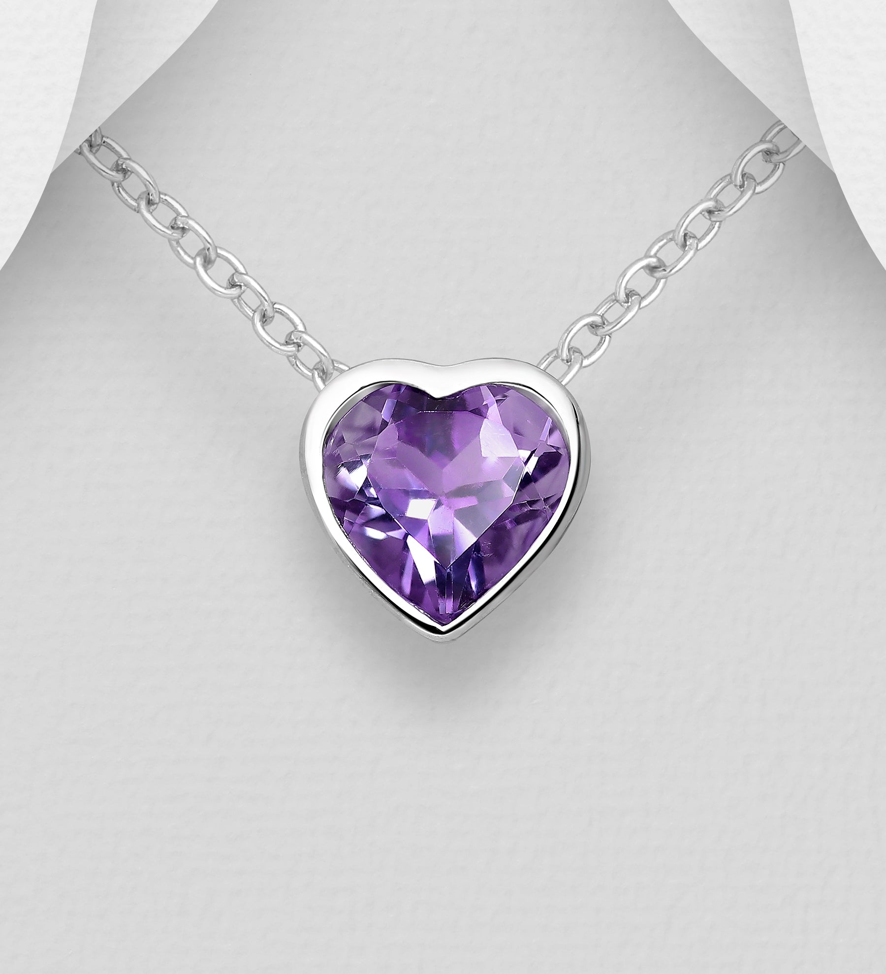 Sterling Silver Amethyst Heart Pendant Slide Necklace