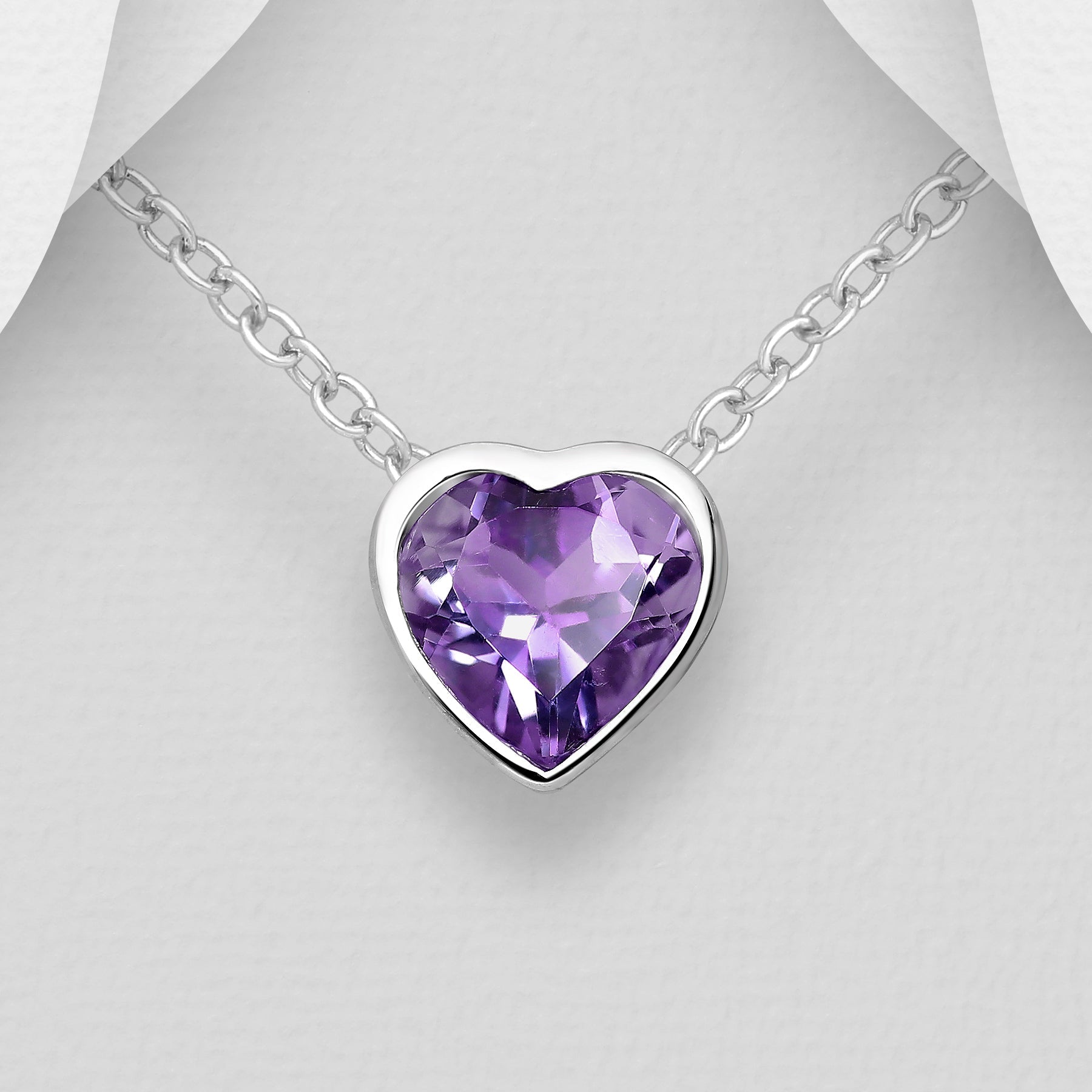 Sterling Silver Amethyst Heart Pendant Slide Necklace