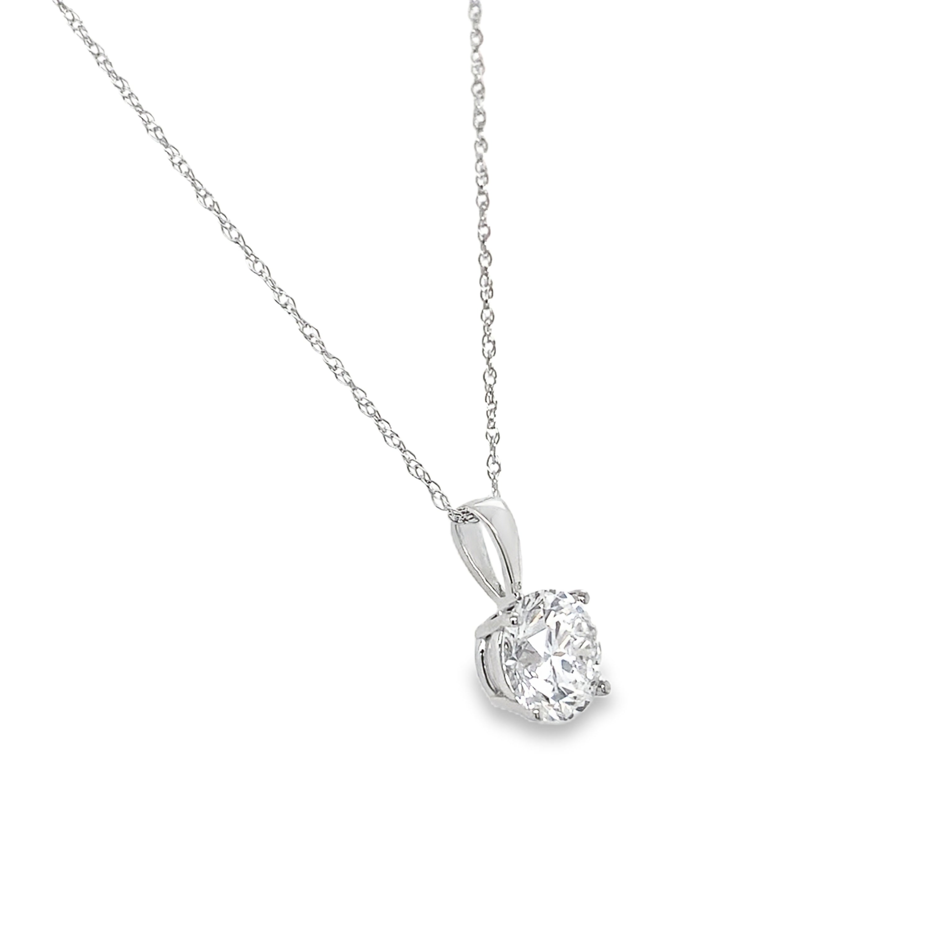 side image of 14k white gold solitaire pendant necklace