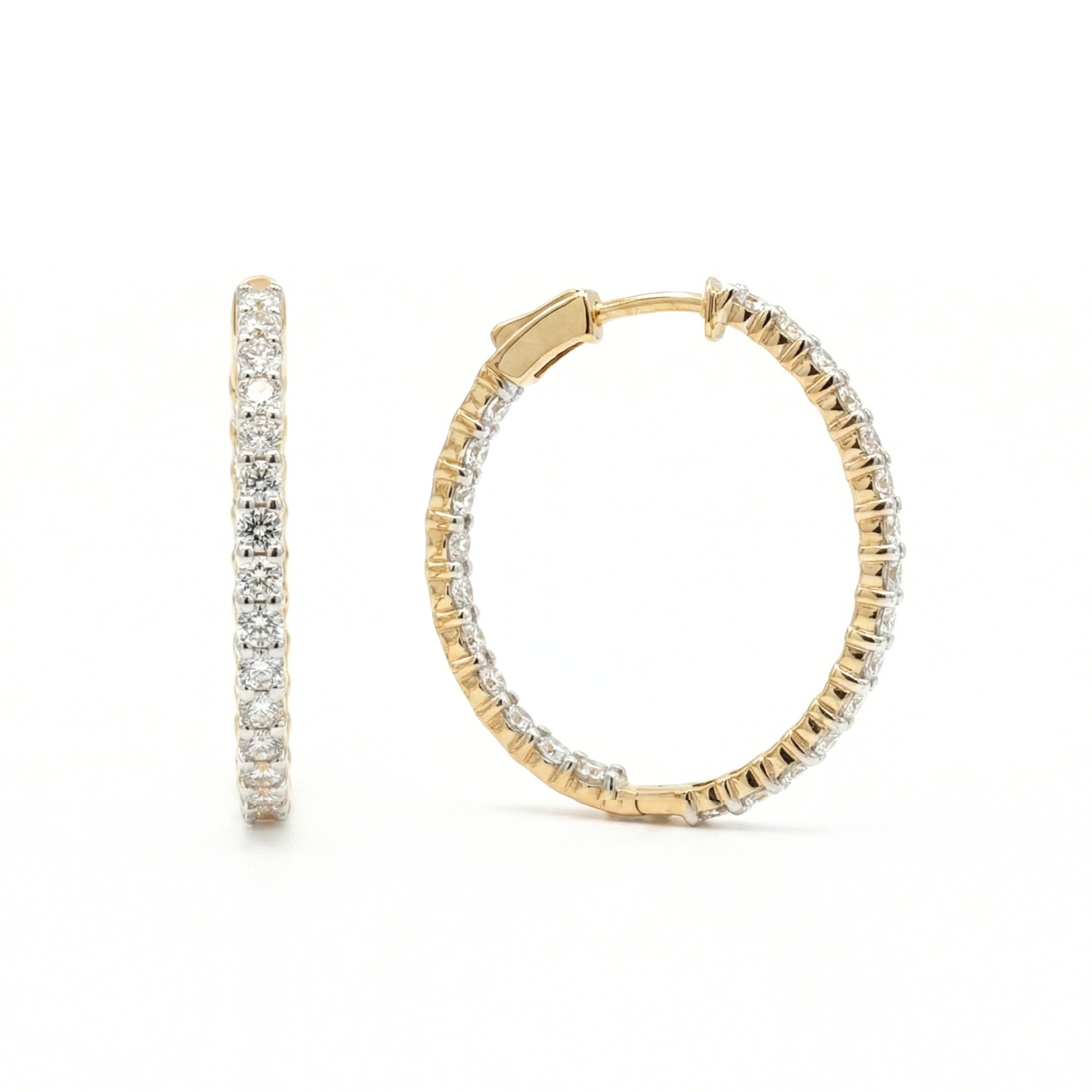 14K Yellow Gold 3.00CTW. Lab-Grown Diamond Inside Out Hoop Earrings