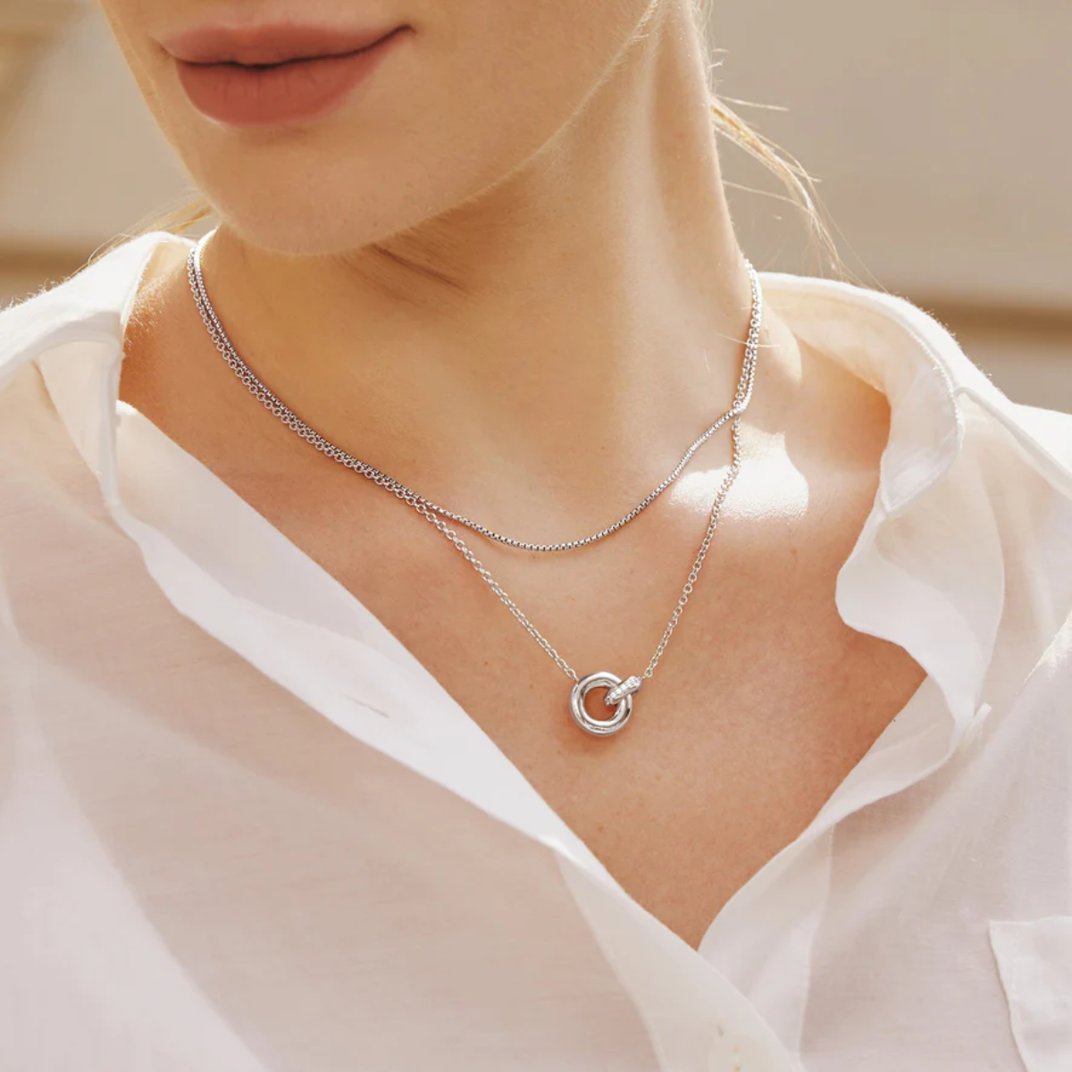 Ania Haie Silver Linked Necklace on a model