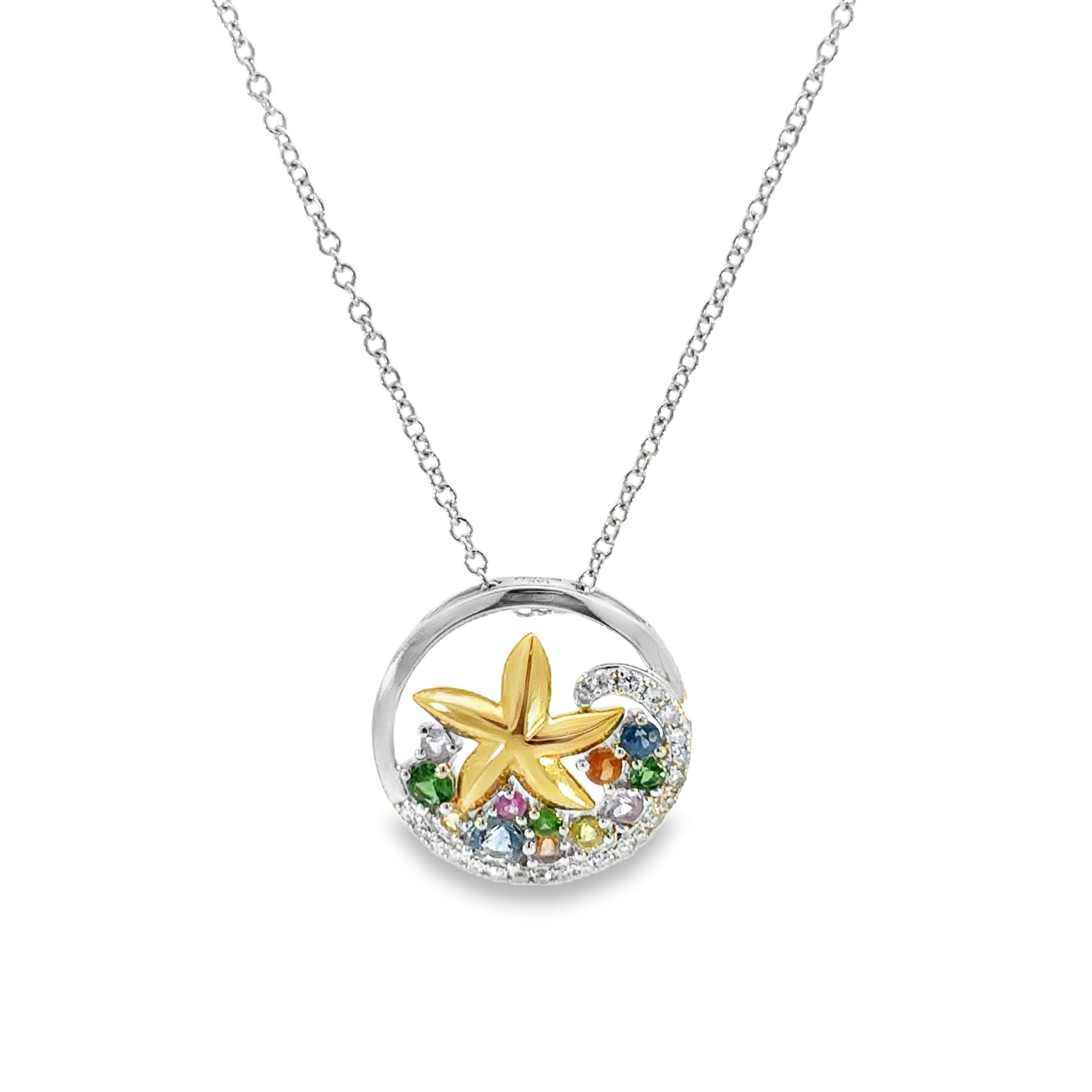 EFFY Watercolors 14K White & Yellow Gold Sapphire & Diamond Starfish Pendant Necklace