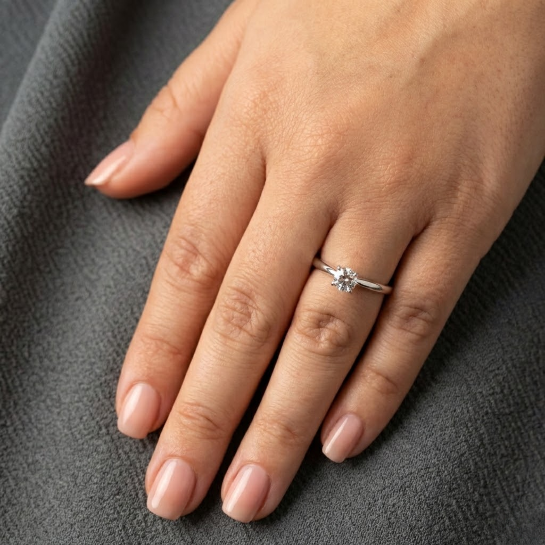 Solitaire diamond ring modeled on hand