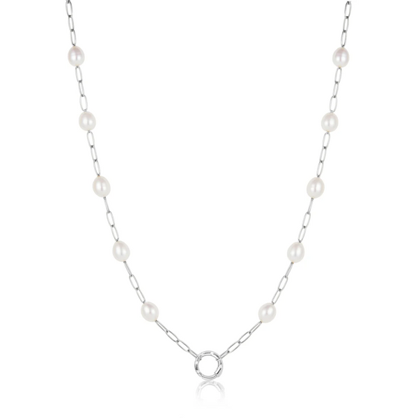 Ania Haie Sterling Silver Pearl & Paperclip Chain Charm Connector Necklace