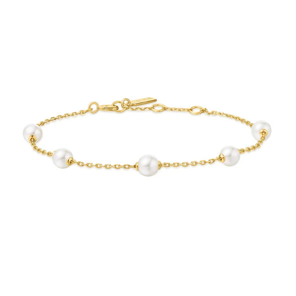 Front View Gold Shell Pearl Station Bracelet