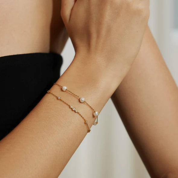 Alternate Arm View Ania Haie Gold Shell Pearl Station Bracelet