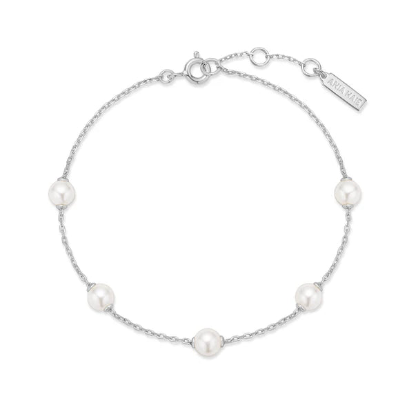 Top View Ania Haie Silver Shell Pearl Station Bracelet