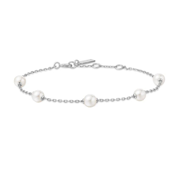 Front View Ania Haie Silver Shell Pearl Station Bracelet