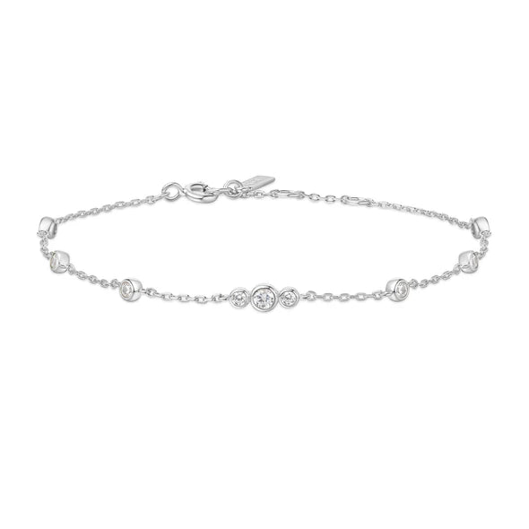 Front View Ania Haie Silver Sparkling Bezel Cubic Zirconia Station Bracelet