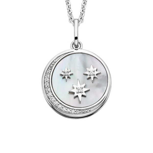 Sterling Silver Mother of Pearl Moon & Stars Pendant Necklace