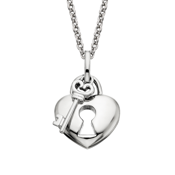 Sterling Silver Heart Lock and Key Pendant Necklace