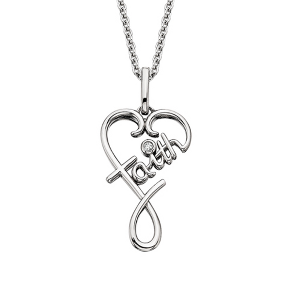 Sterling Silver "Faith" Heart Pendant Necklace