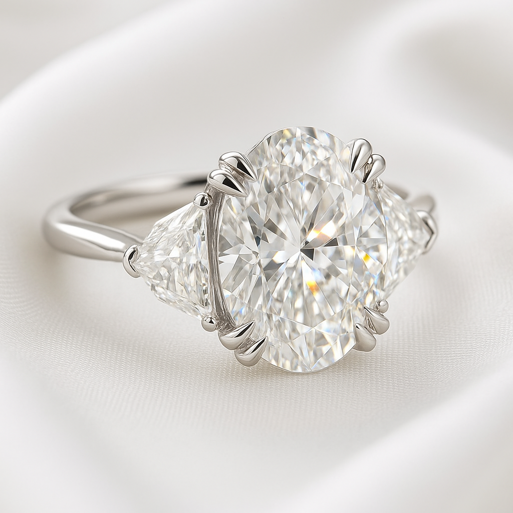 The "Lexie" — 14K White Gold 5.1CTW. Certified Oval-Cut Lab-Grown Diamond & Cadillac-Cut Accented Engagement Ring