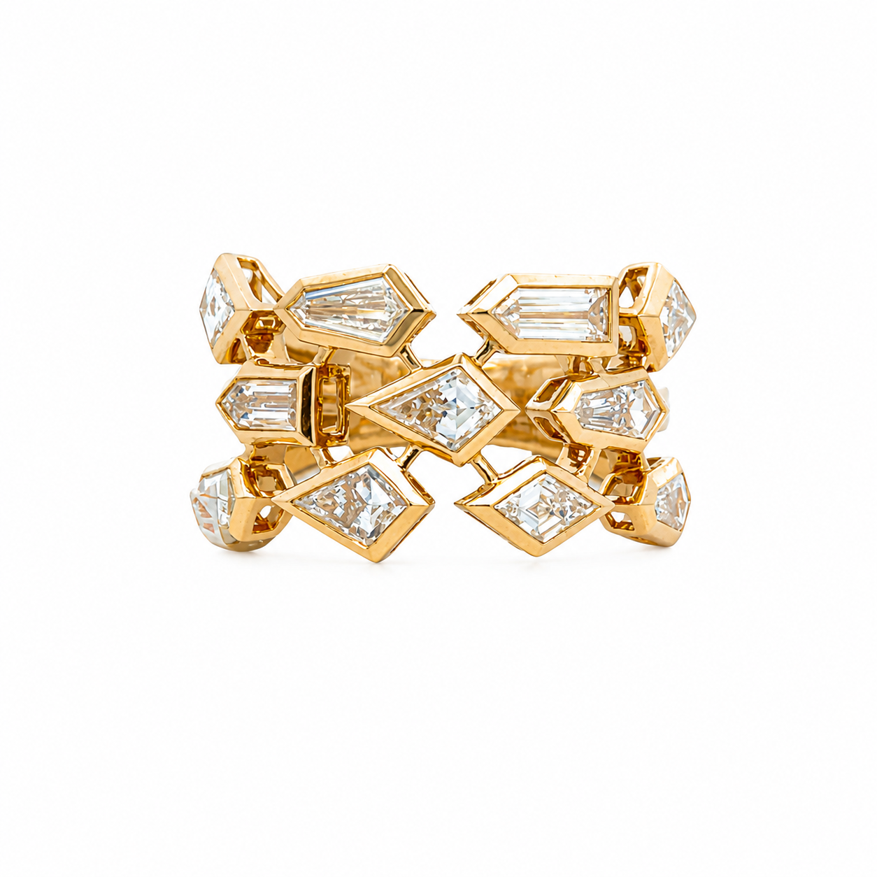 Gold multishape ring on a white background