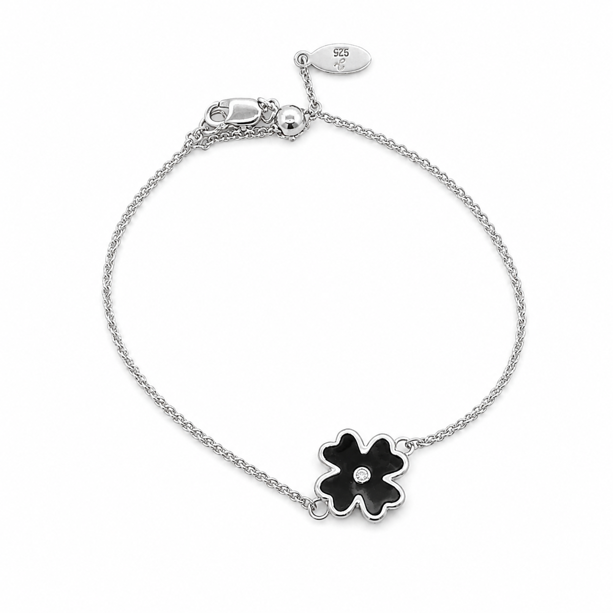 Sterling Silver Sodalite Quatrefoil and White Topaz Adjustable Bracelet
