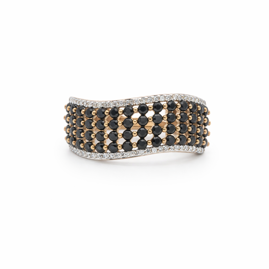 10K Yellow Gold Blue Sapphire and Diamond Wave Ring