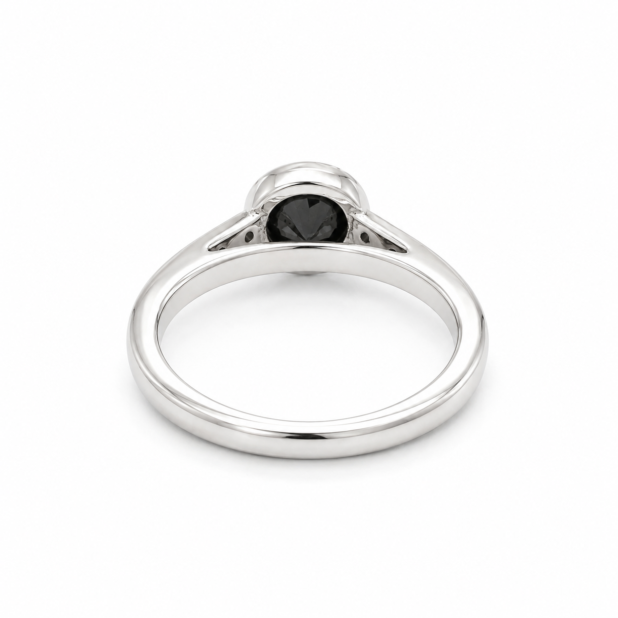 14K White Gold 0.70CT. Black Diamond and 0.03CTW. White Diamond Bezel-Set Ring