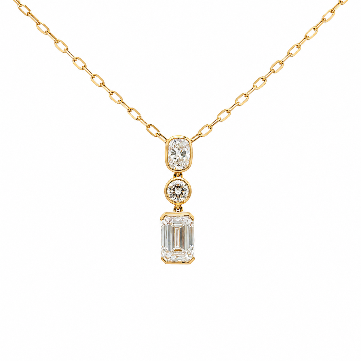 Gold and diamond necklace on a white background