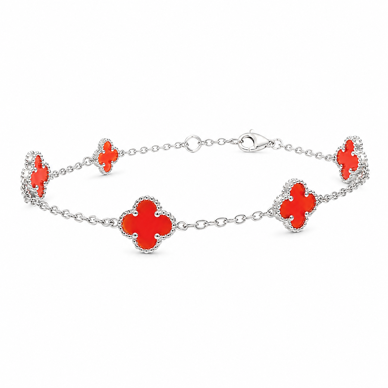 Sterling Silver Red "Alhambra" Clover-Inspired Station Bracelet