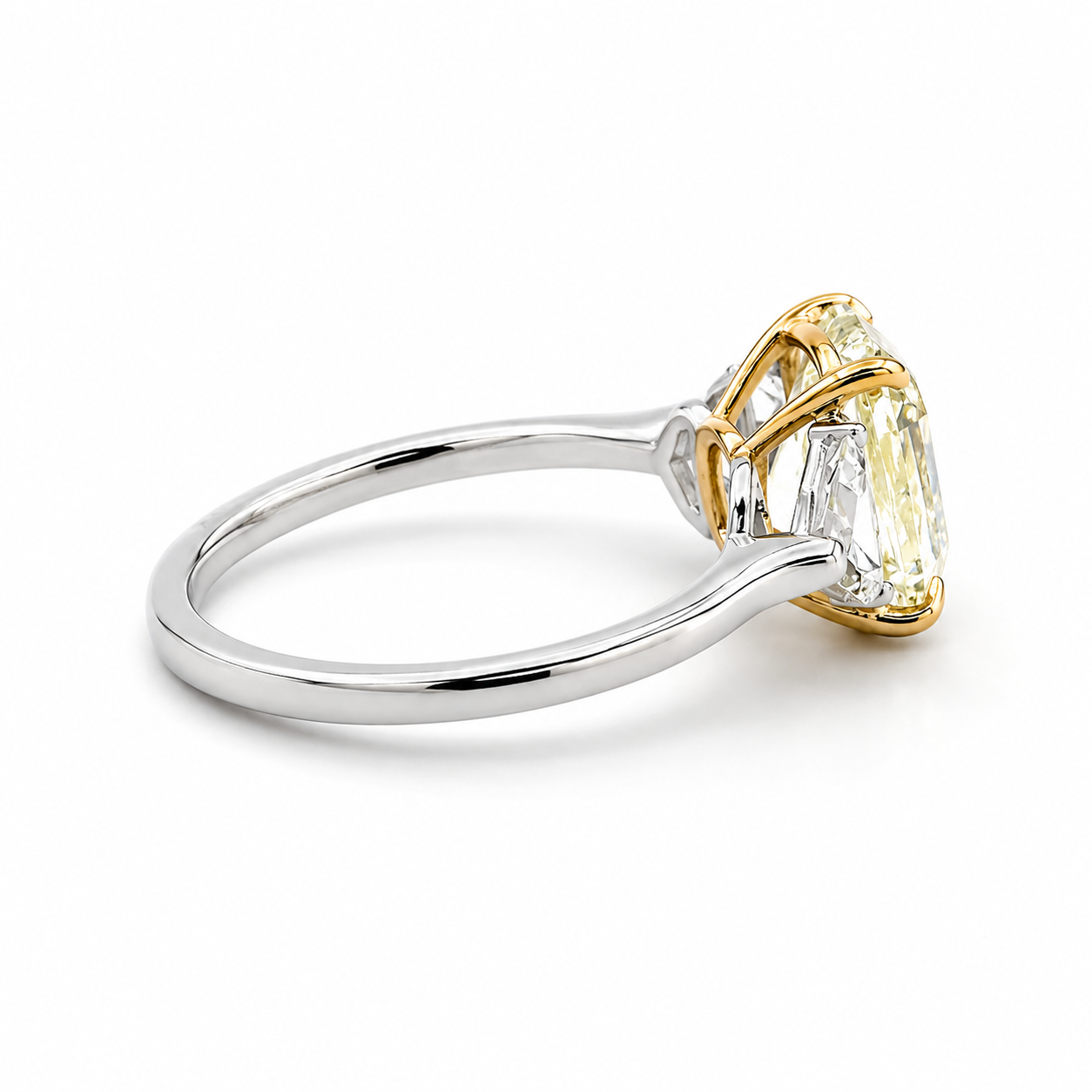 14K White Gold 2.63CTW. Certified Elongated-Cushion Lab-Grown Yellow Diamond & White Cadillac-Cut Ring
