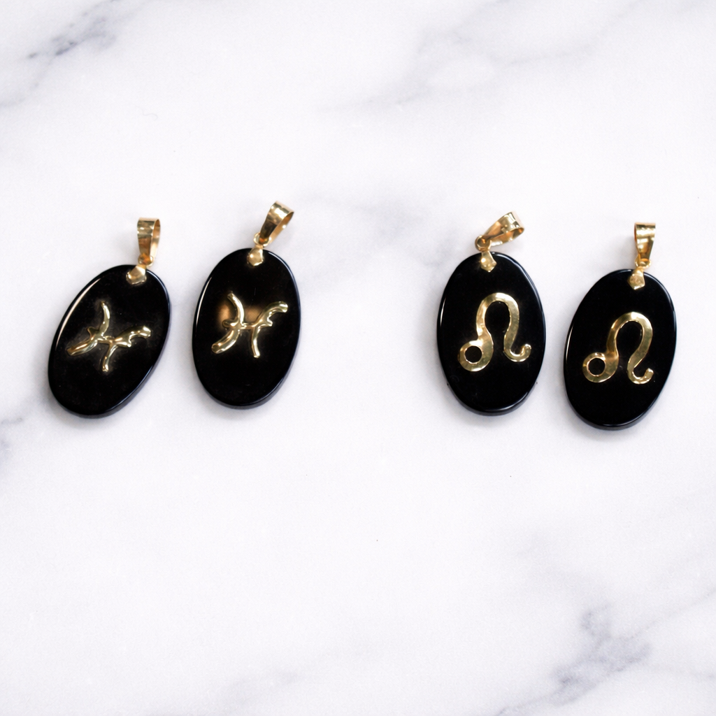10K Yellow Gold & Natural Black Assorted Onyx Pendants