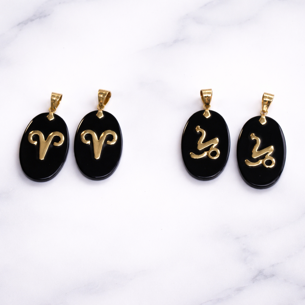 10K Yellow Gold & Natural Black Assorted Onyx Pendants