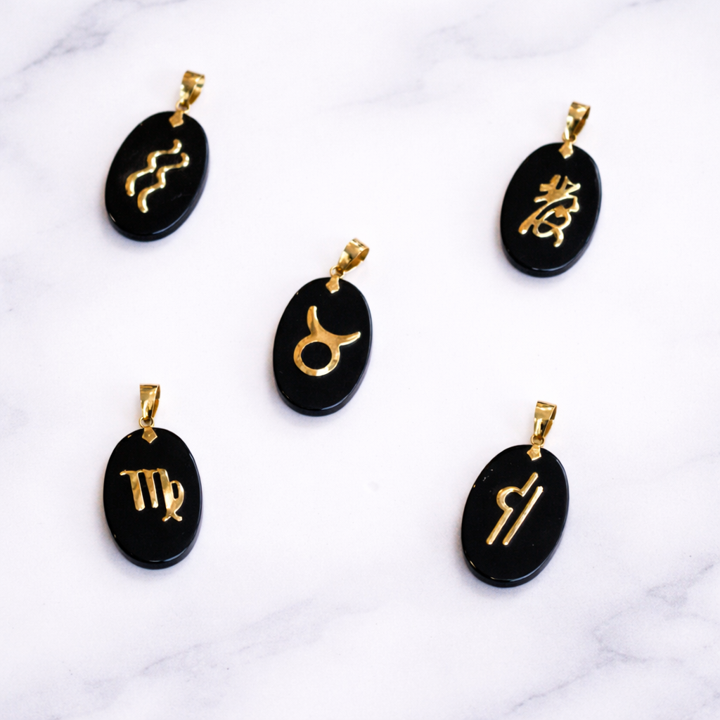 10K Yellow Gold & Natural Black Assorted Onyx Pendants
