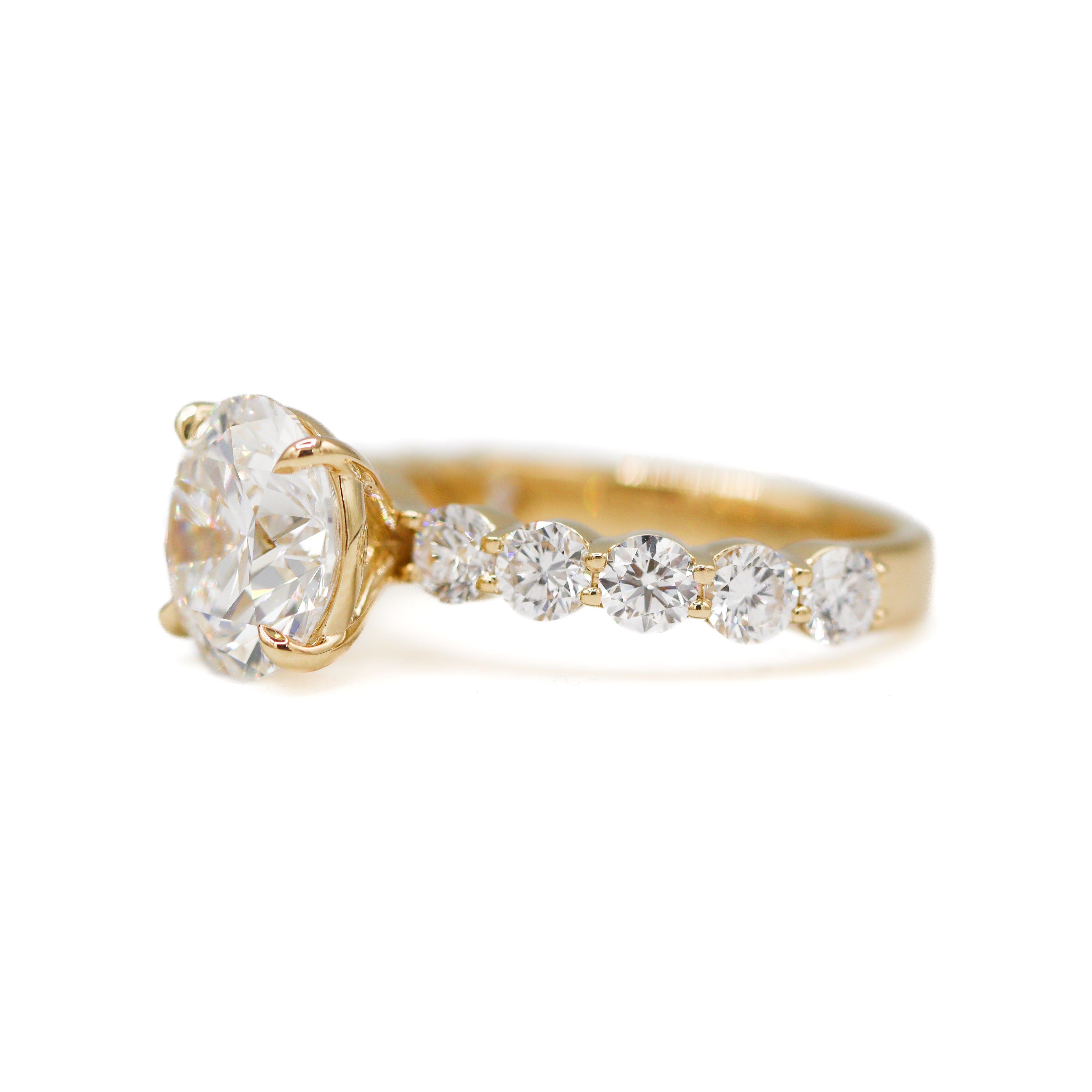 The "Chloe" — 14K Yellow Gold Certified 4.08CTW. Round Lab-Grown Diamond Accented Engagement Ring