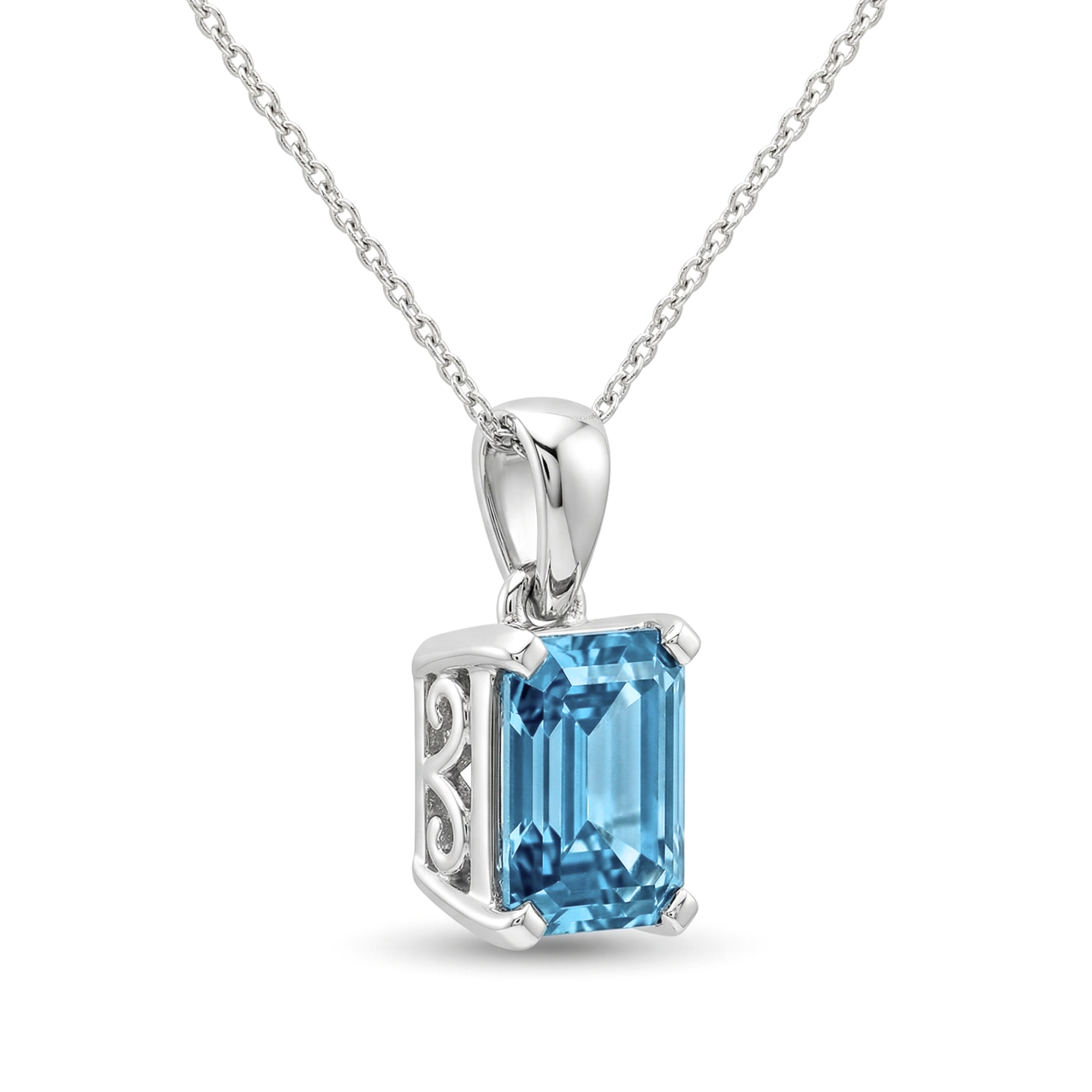 14K White Gold Certified 1.02CT. Emerald-Cut Blue Lab-Grown Diamond Pendant Necklace
