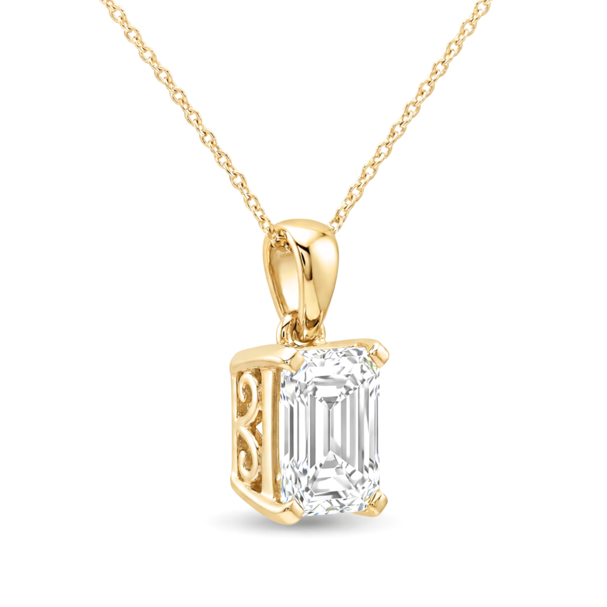 14K Yellow Gold Certified 0.99CT. Emerald-Cut Lab-Grown Diamond Pendant Necklace
