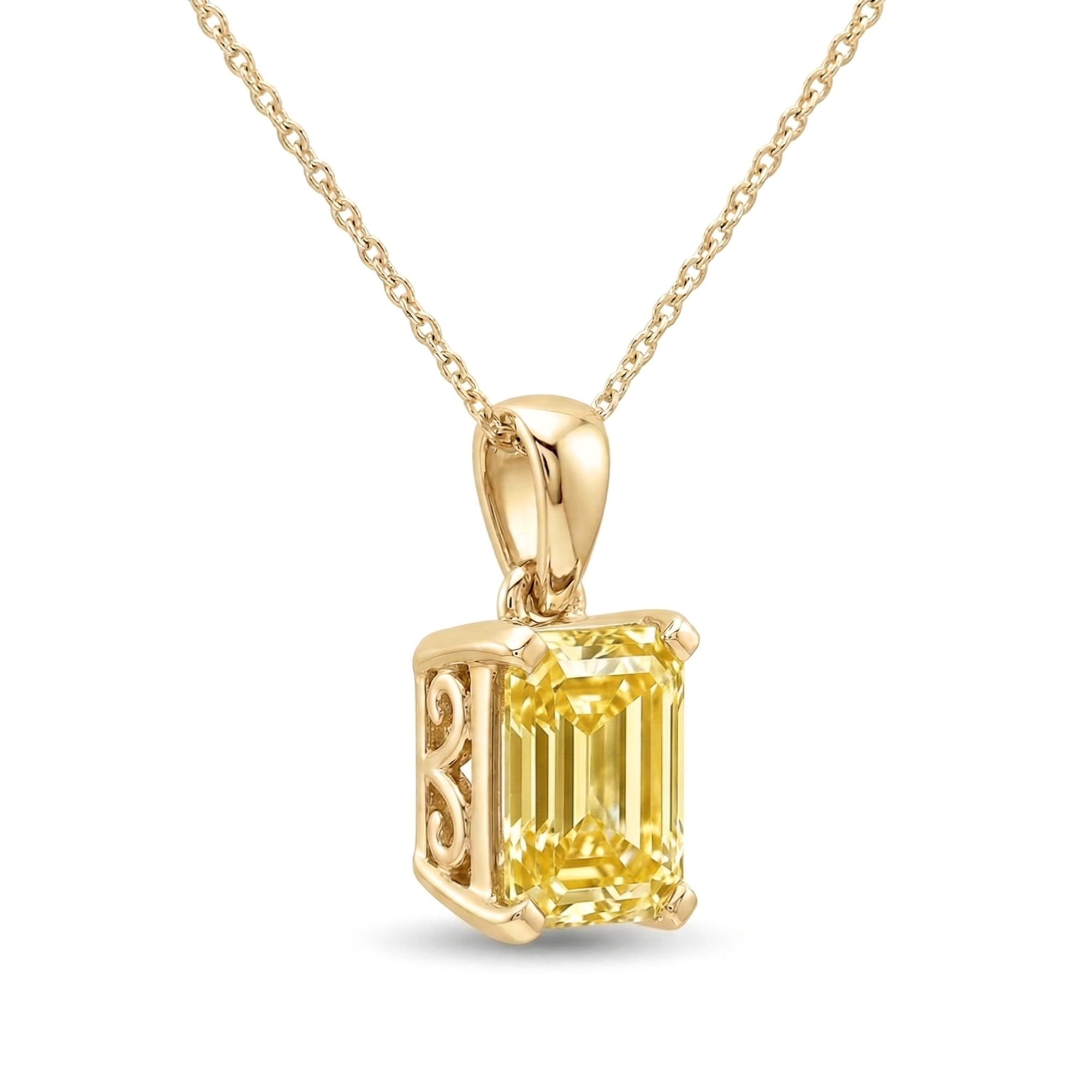 14K Yellow Gold Certified 1.01CT. Emerald-Cut Yellow Lab-Grown Diamond Pendant Necklace