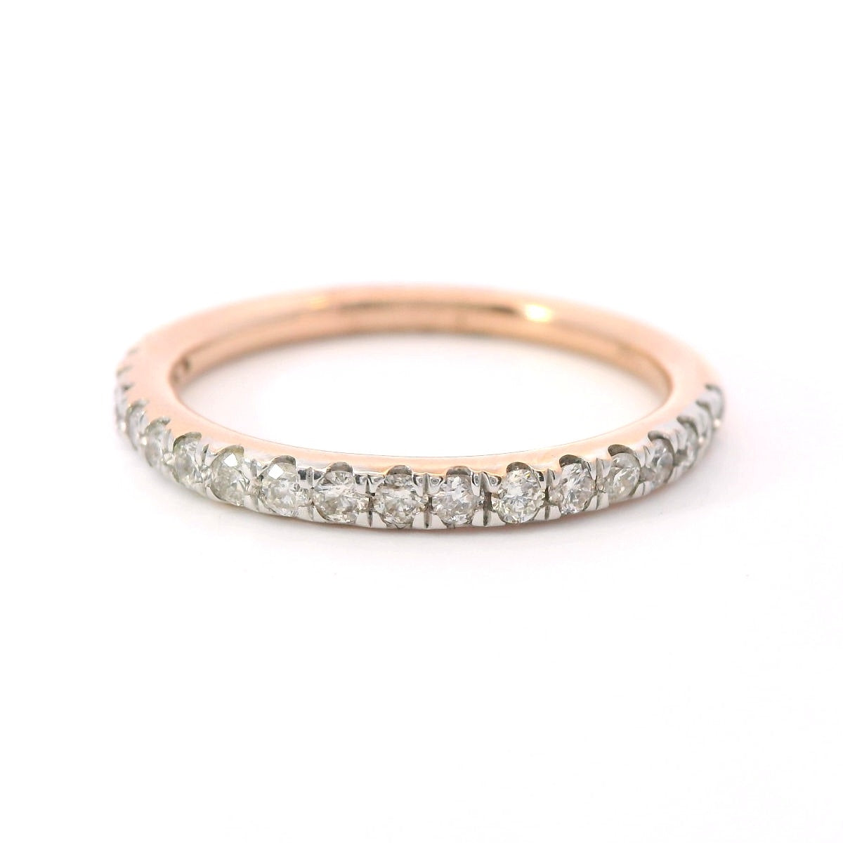 Front view of 14K Rose Gold 3/8CT. Diamond Half-Eternity Band on white background.