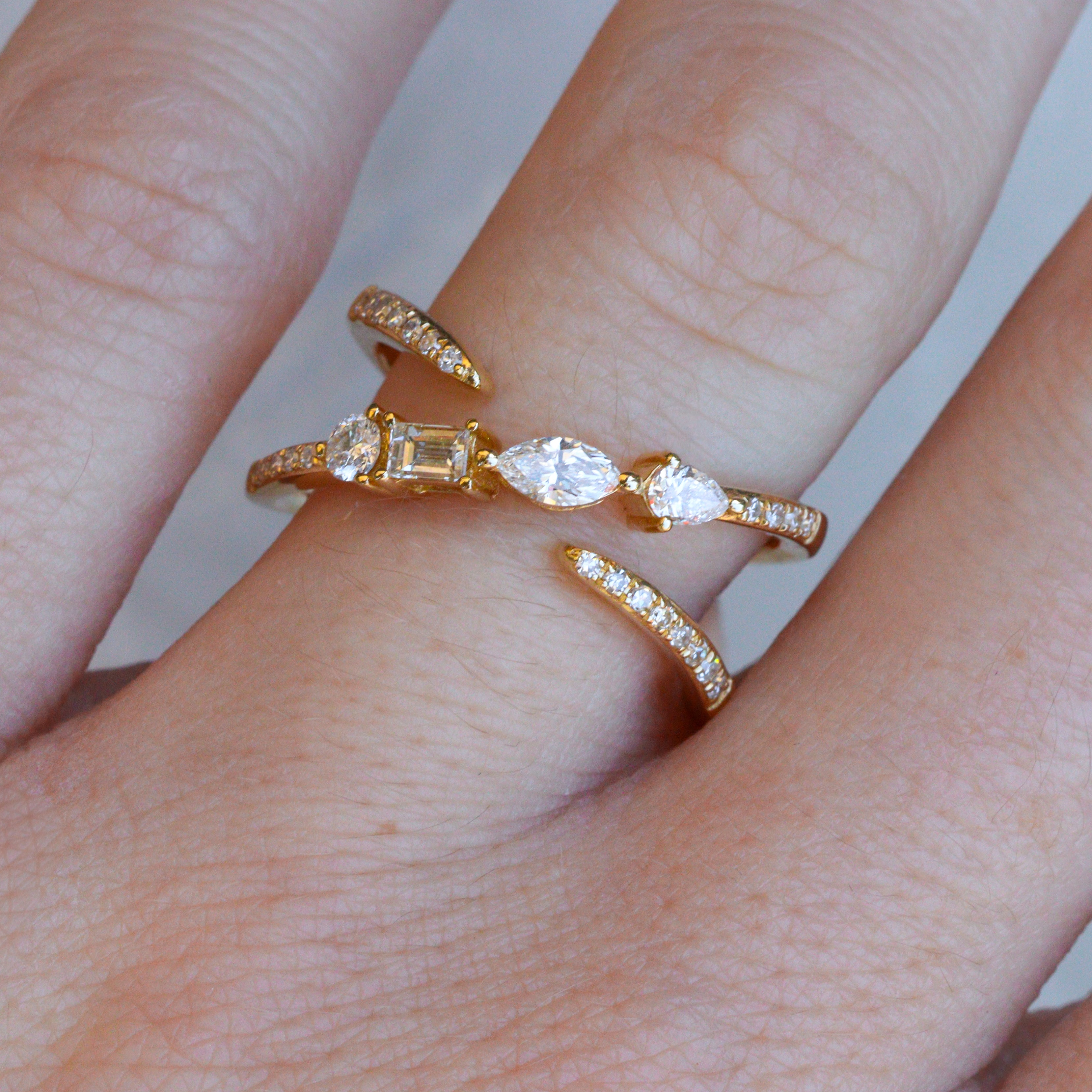 EFFY 14K Yellow Gold 0.46CTW. Diamond Multi-Shape Accented Bypass Ring