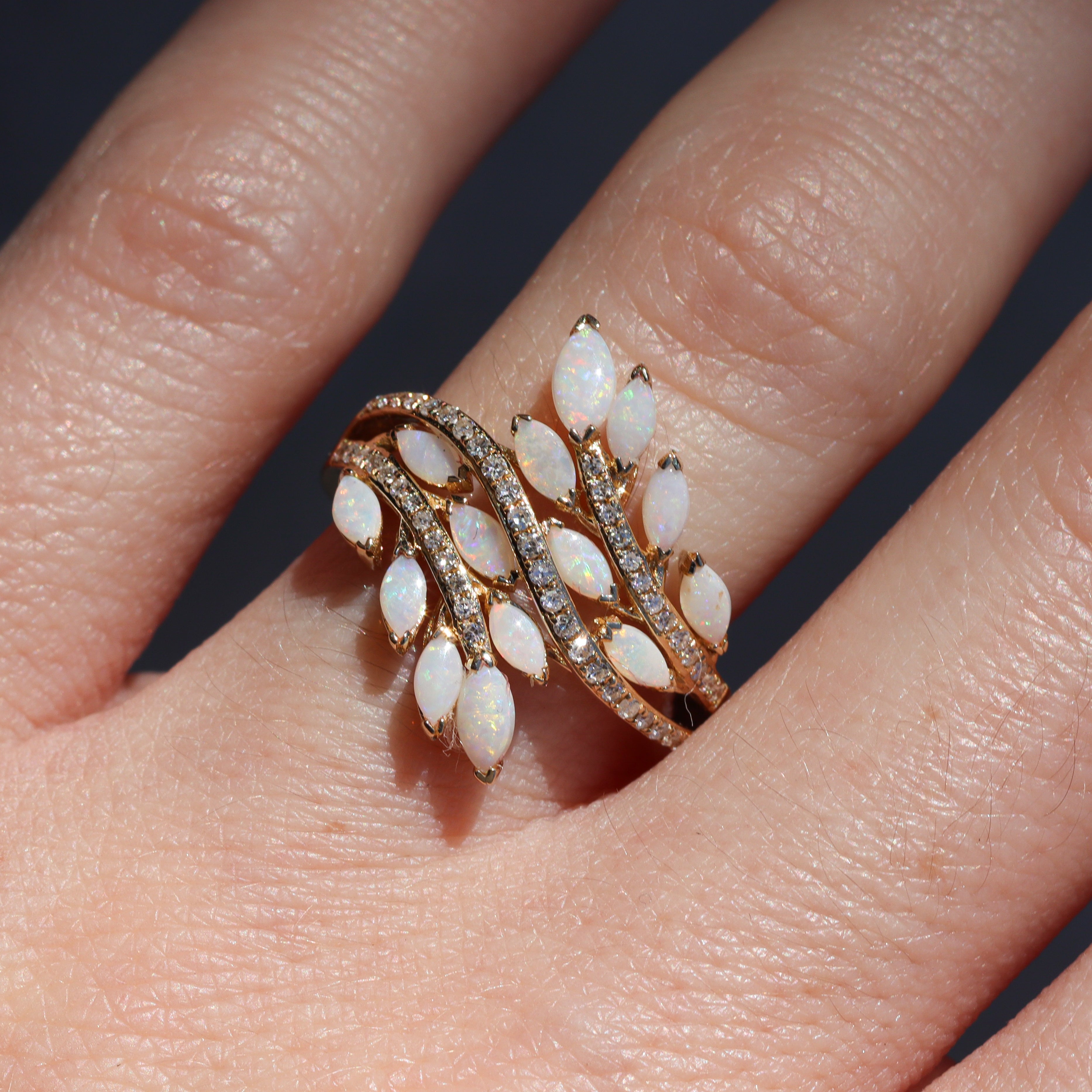 EFFY 14K Yellow Gold 1.33CTW. Opal and 0.19CTW. Diamond Laurel Bypass Ring
