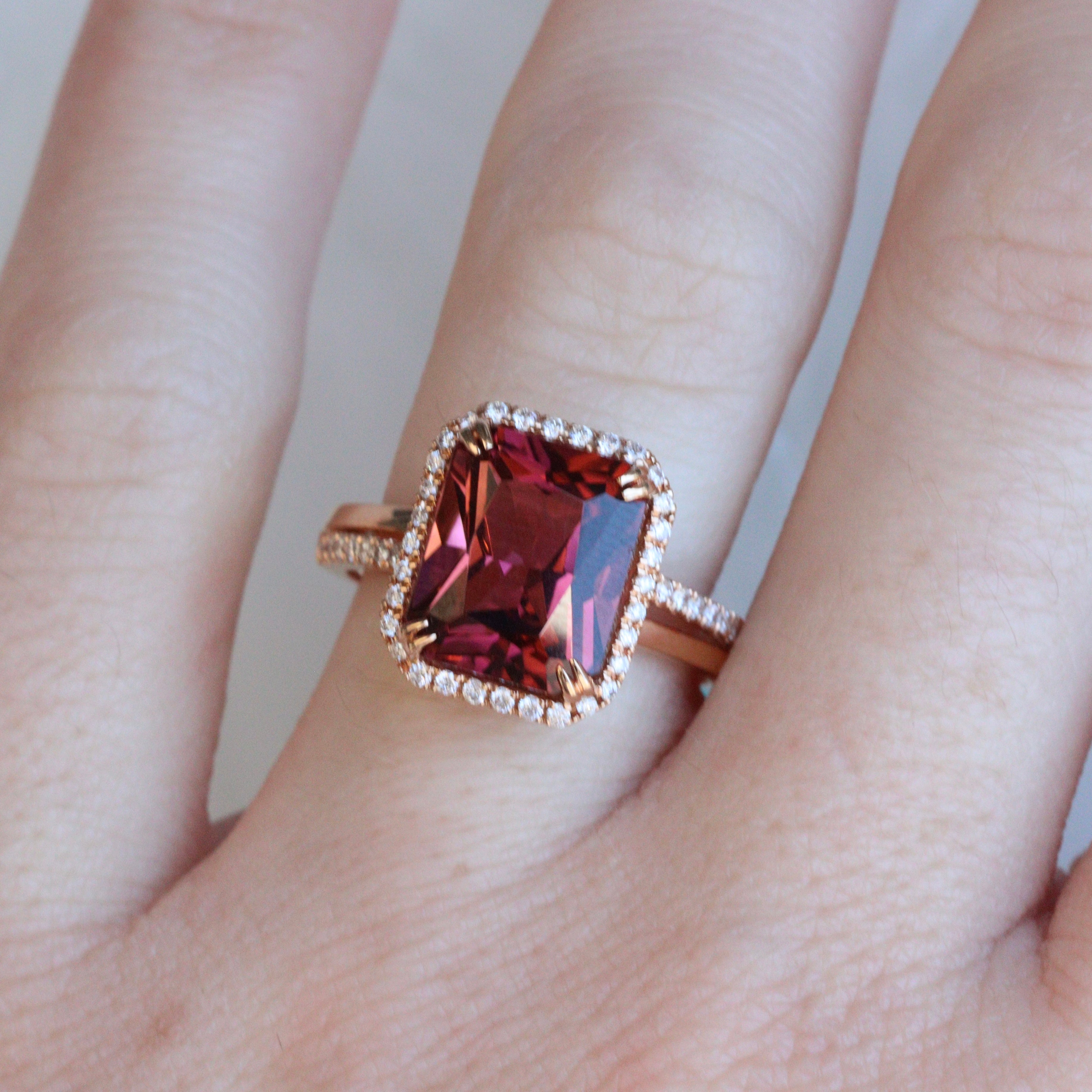 Morganite Ring being modeled on hand