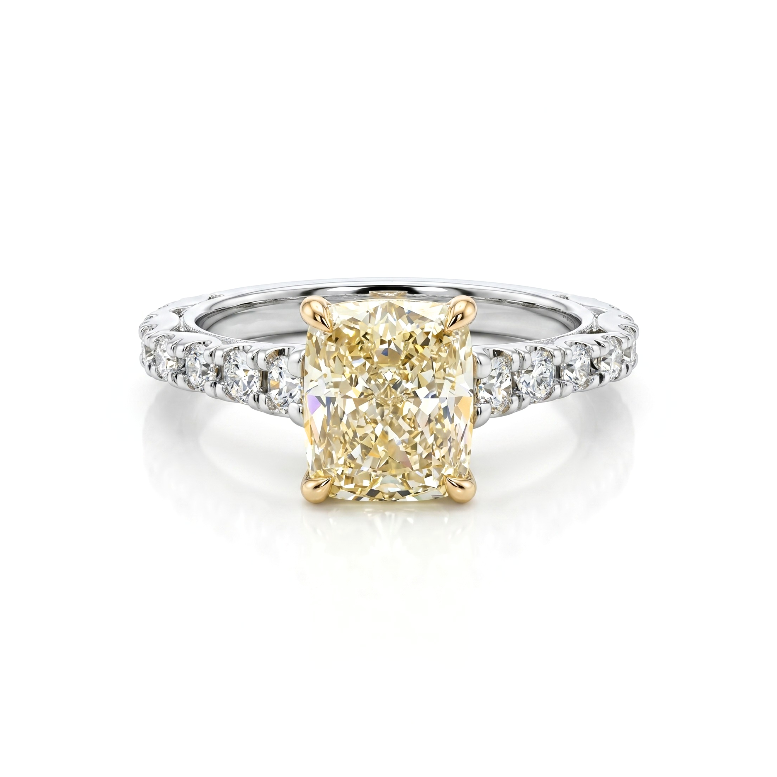The "Sienna" — Certified 14K Gold Two-Tone 3.50CTW. Elongated Cushion-Cut Lab-Grown Diamond Accented Engagement Ring