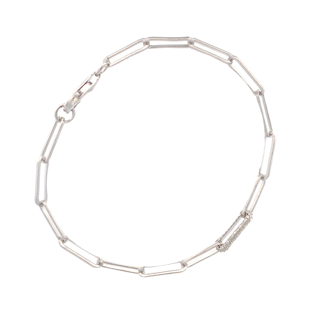 Sterling Silver 1/6CT. Diamond Paperclip Bracelet