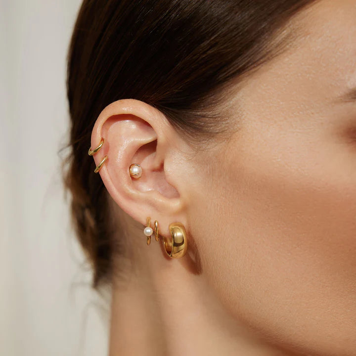 Ania Haie-Gold Plated Chubby Medium Huggie Hoop Earrings on model