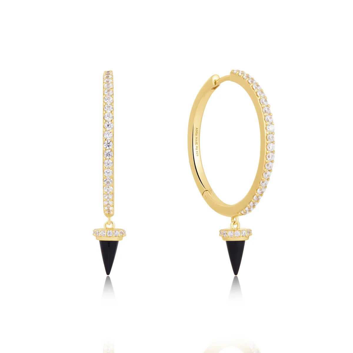 GOLD BLACK AGATE ANIA HAIE DROP HOOP EARRINGS