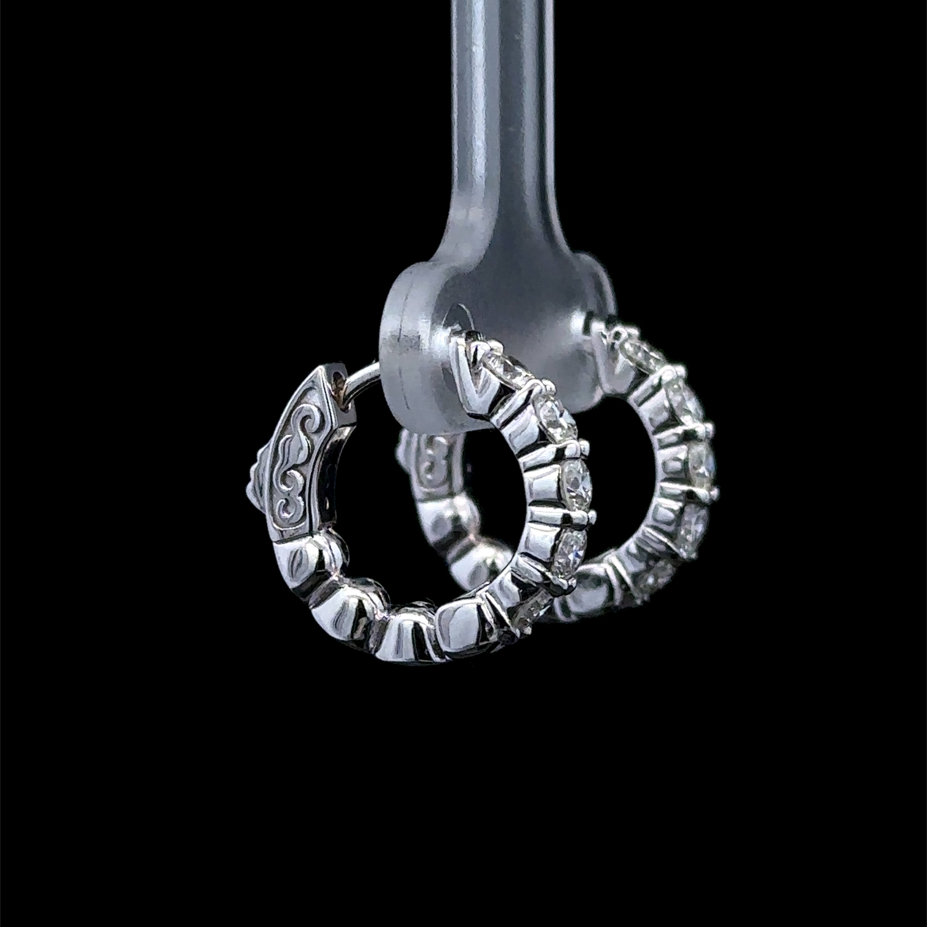 14K White Gold 1.00CT. Diamond Hoop Earrings