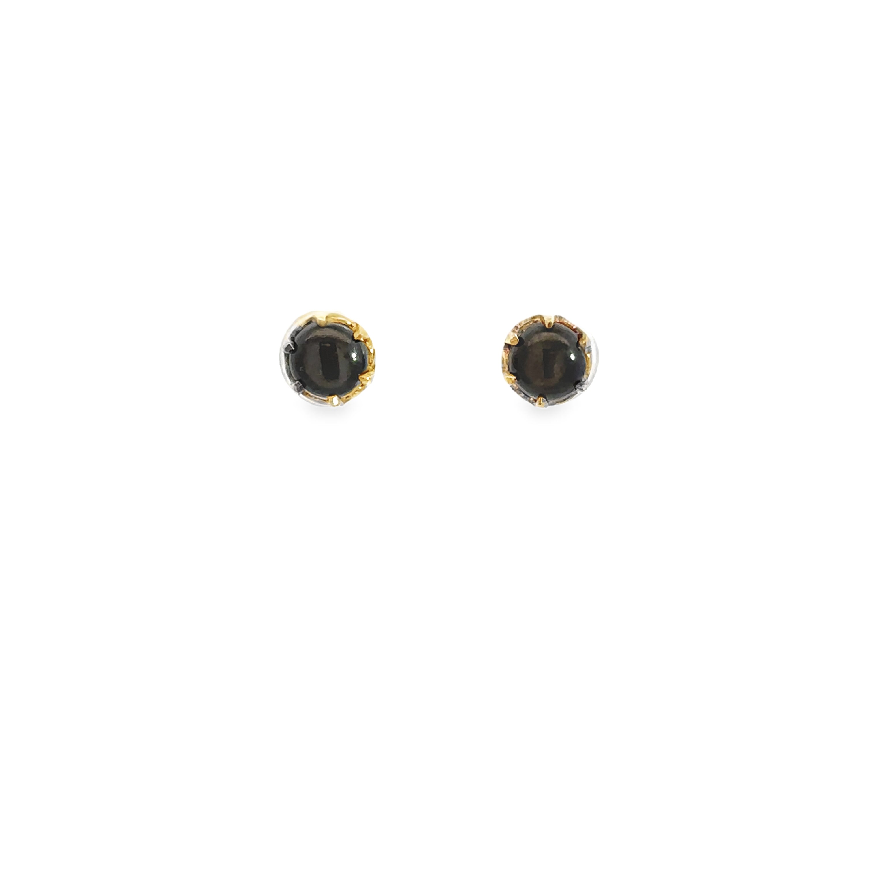 Estate Collection: 14K Yellow Gold Round Iridescent Gemstone Stud Earrings