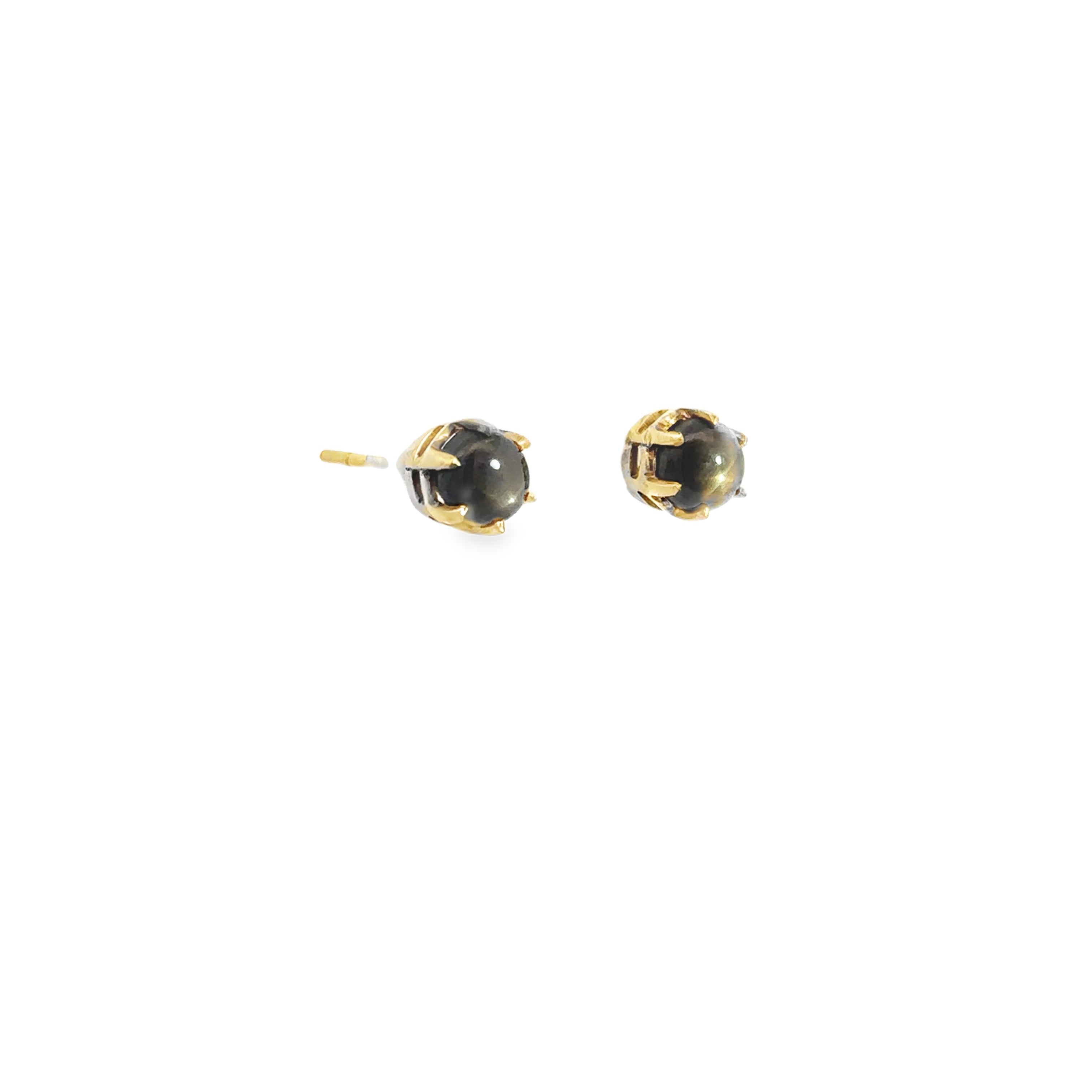 Estate Collection: 14K Yellow Gold Round Iridescent Gemstone Stud Earrings