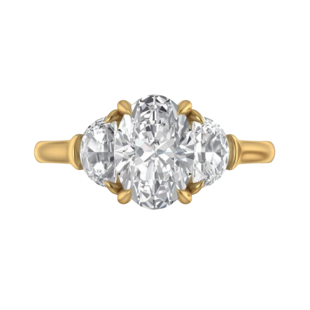 The "Selene" — 14K Yellow Gold 3.07CTW. Certified Oval-Cut Lab-Grown Diamond 3-Stone Engagement Ring