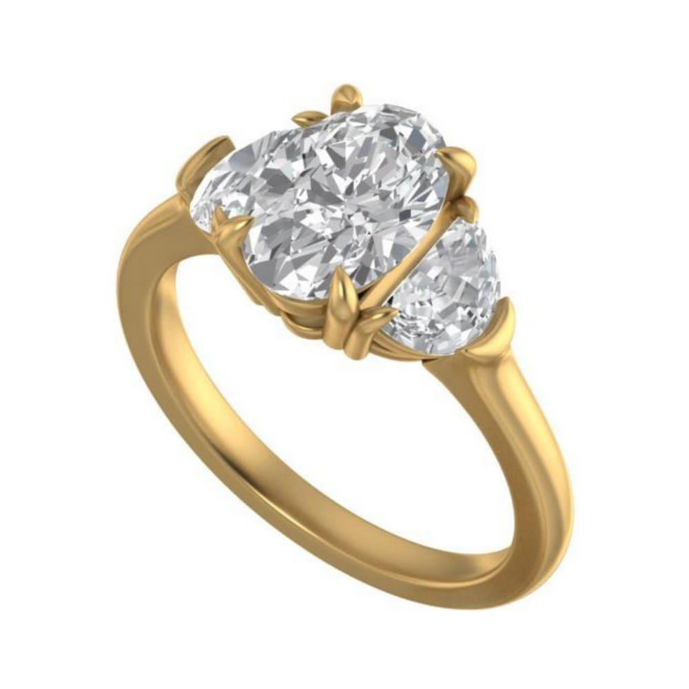 The "Selene" — 14K Yellow Gold 3.07CTW. Certified Oval-Cut Lab-Grown Diamond 3-Stone Engagement Ring