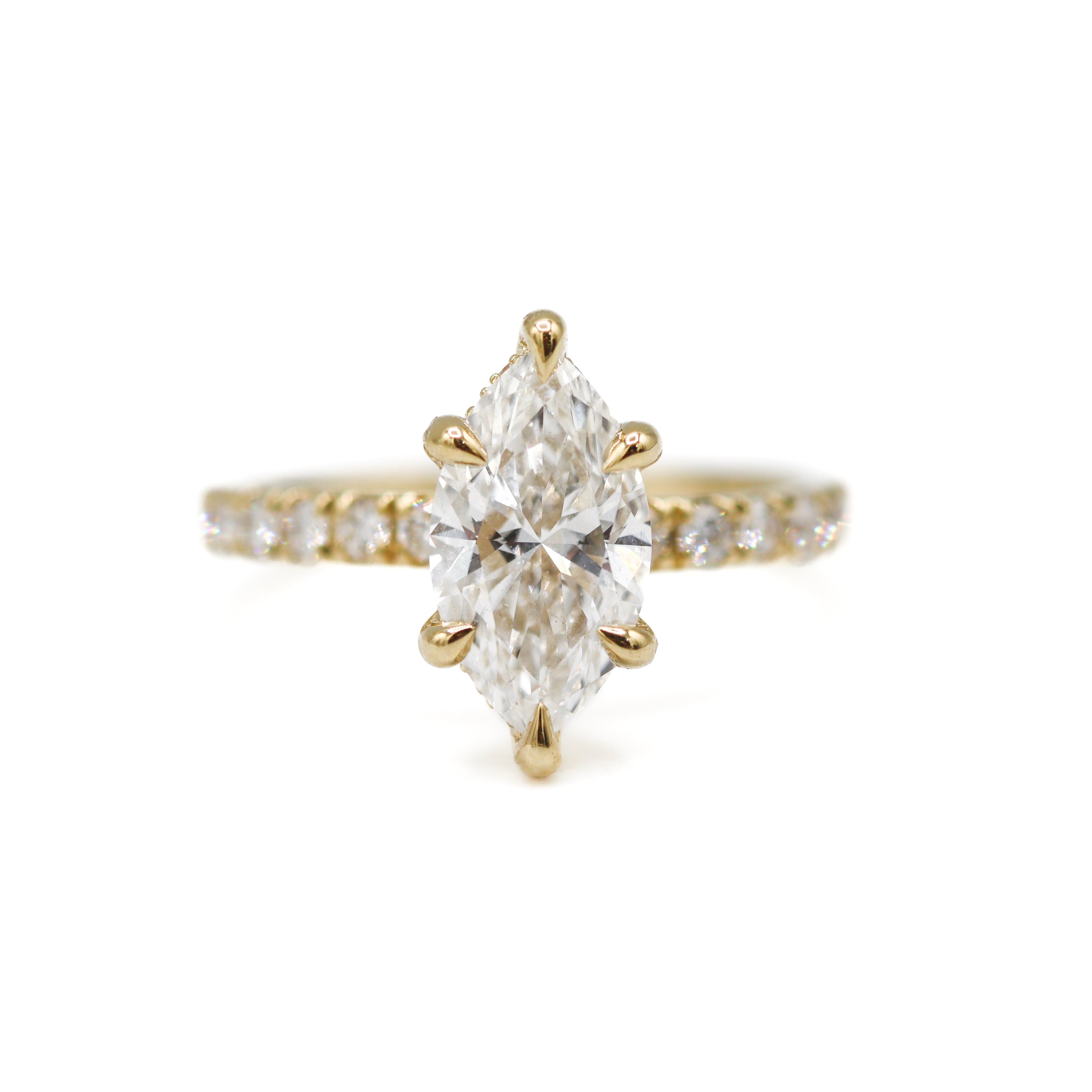 The "Raine" — 14K Yellow Gold Certified 2.57CTW. Marquise-Cut Lab-Grown Diamond Accented Engagement Ring