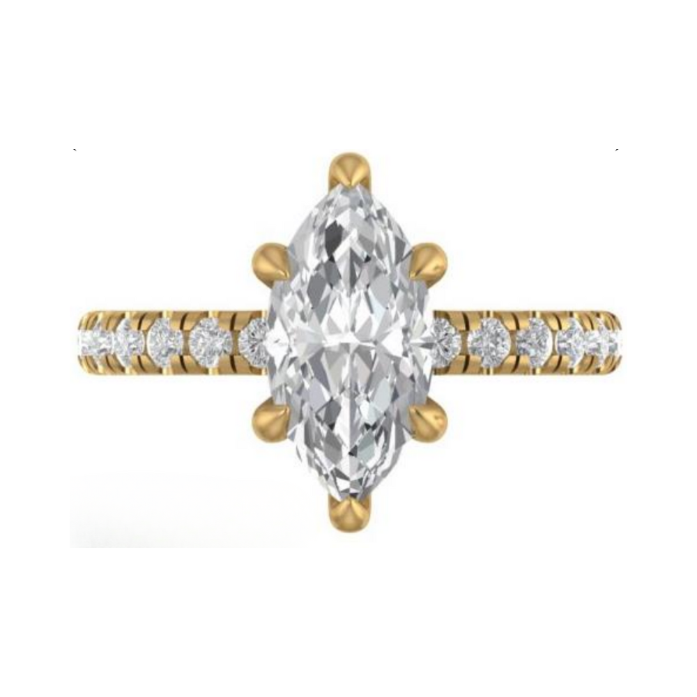 The "Raine" — 14K Yellow Gold Certified 2.57CTW. Marquise-Cut Lab-Grown Diamond Accented Engagement Ring