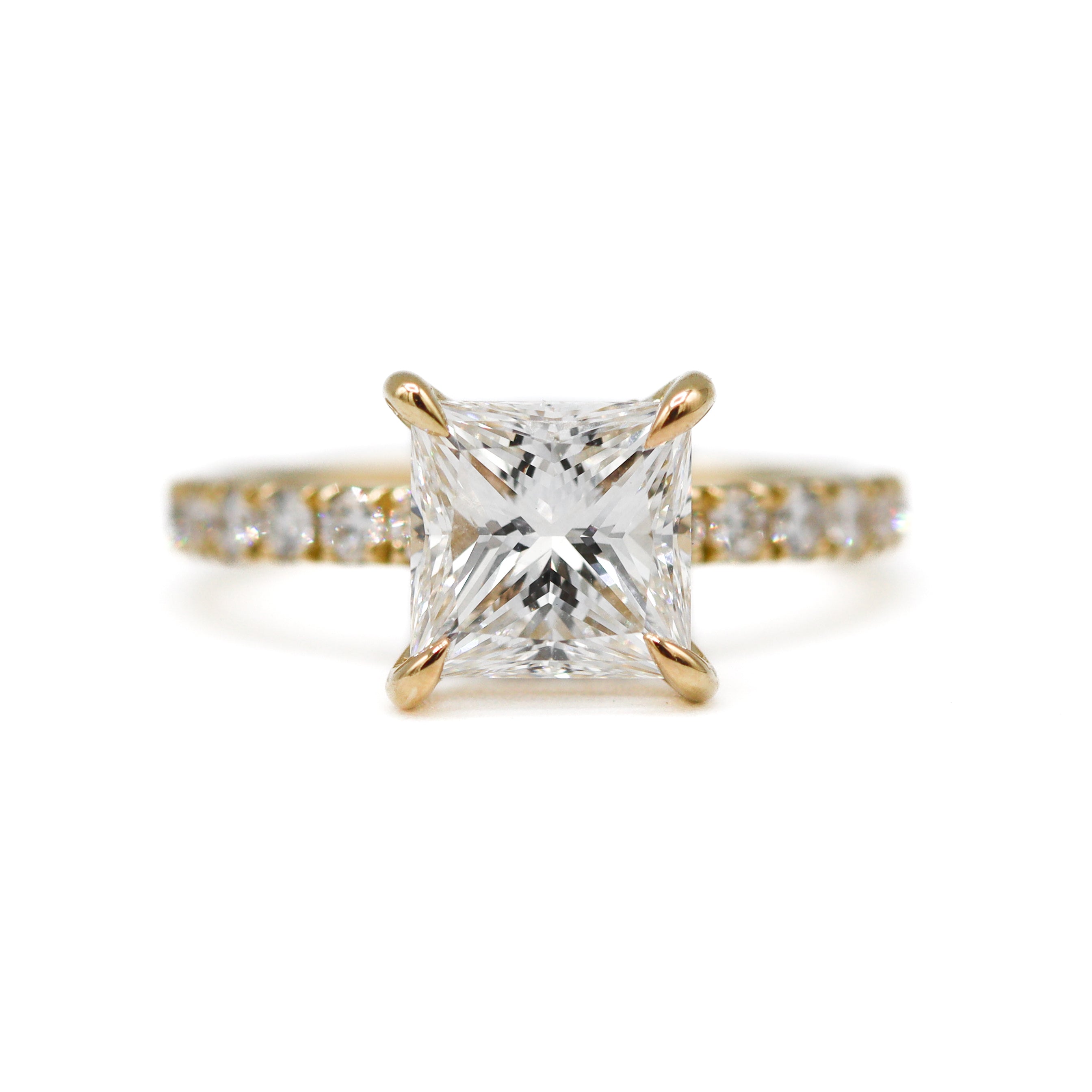The "Vivian" — 14K Yellow Gold Certified 3.11CTW. Princess-Cut Lab-Grown Diamond Accented Engagement Ring