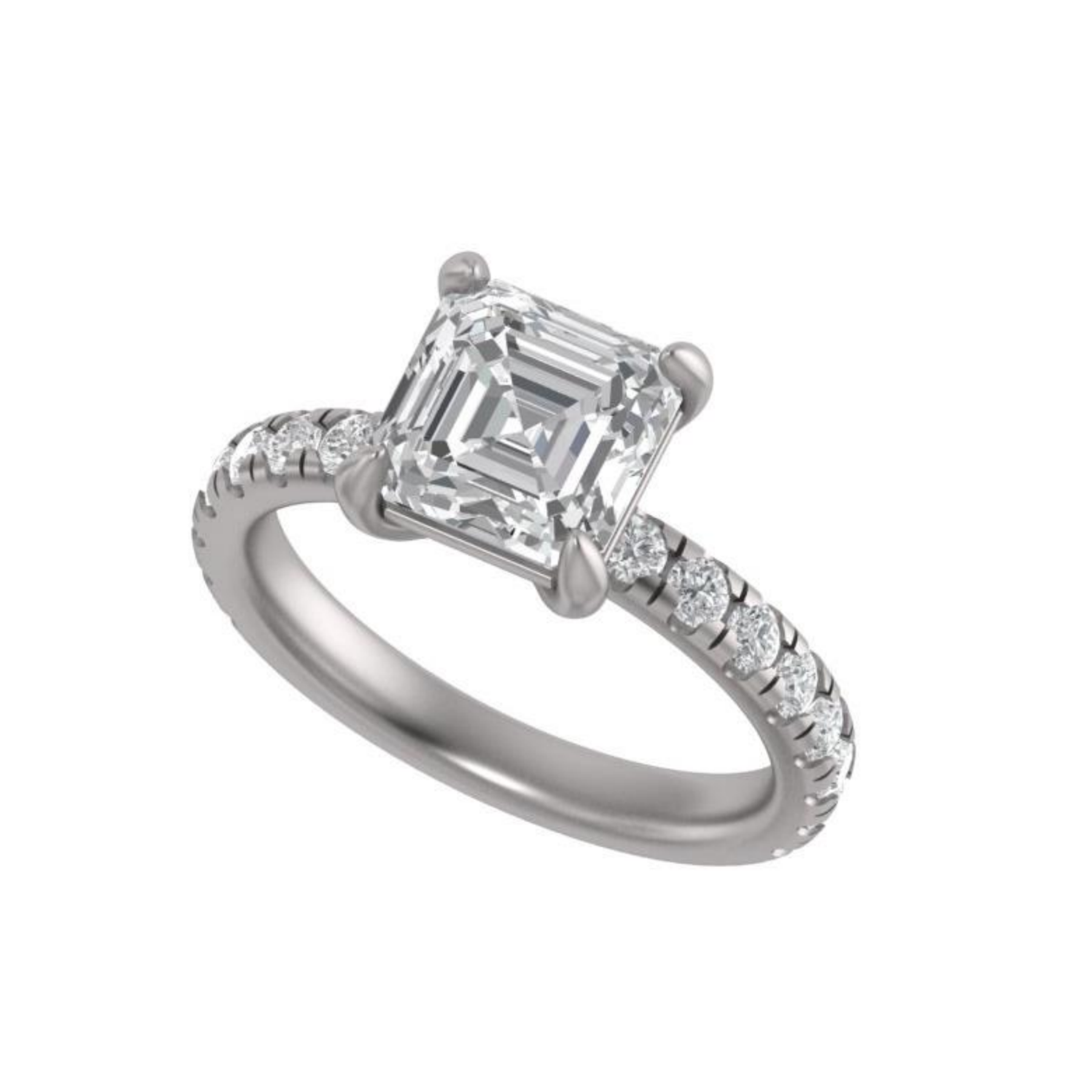 The "Asa" — 14K White Gold 3.72CTW. Certified Asscher-Cut Lab-Grown Diamond Accented Engagement Ring