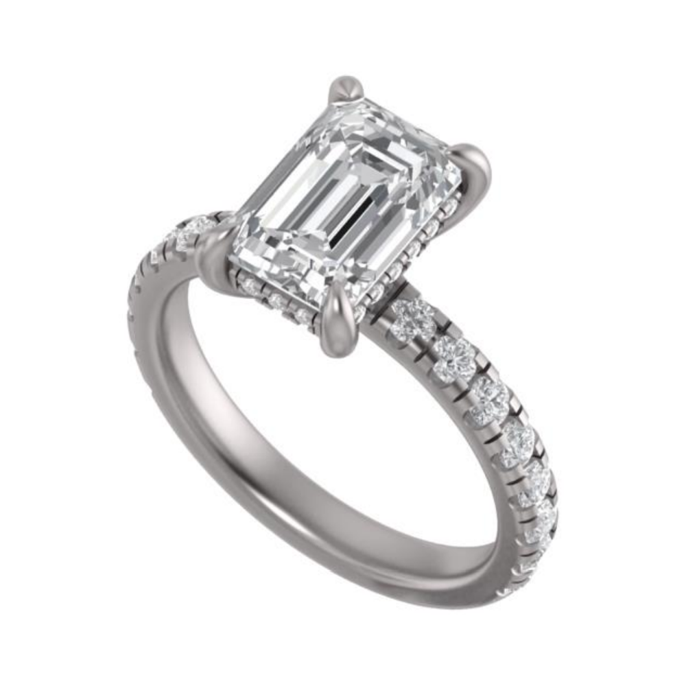 The "Maggie" — 14K White Gold 3.74CTW. Certified Emerald-Cut Lab-Grown Diamond Accented Engagement Ring